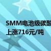 SMM電池級碳酸鋰指數(shù)價(jià)格73027元/噸，環(huán)比上一工作日上漲716元/噸