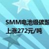 SMM電池級碳酸鋰指數(shù)價格73723元/噸，環(huán)比上一工作日上漲272元/噸