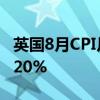英國8月CPI月率 0.3%，預(yù)期0.3%，前值-0.20%