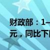 財政部：1—8月證券交易印花稅收入653億元，同比下降55.5%