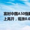 富時中國A50指數(shù)期貨在上一交易日夜盤收跌0.12%的基礎(chǔ)上高開，現(xiàn)漲0.03%