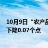 10月9日“農(nóng)產(chǎn)品批發(fā)價(jià)格200指數(shù)”為133.60，較前一日下降0.07個(gè)點(diǎn)